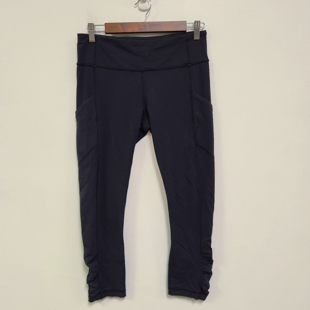 Lululemon Womens Cropped Ruched Leg Pull On Leggings Size‎ 8 Black Athletic Gym